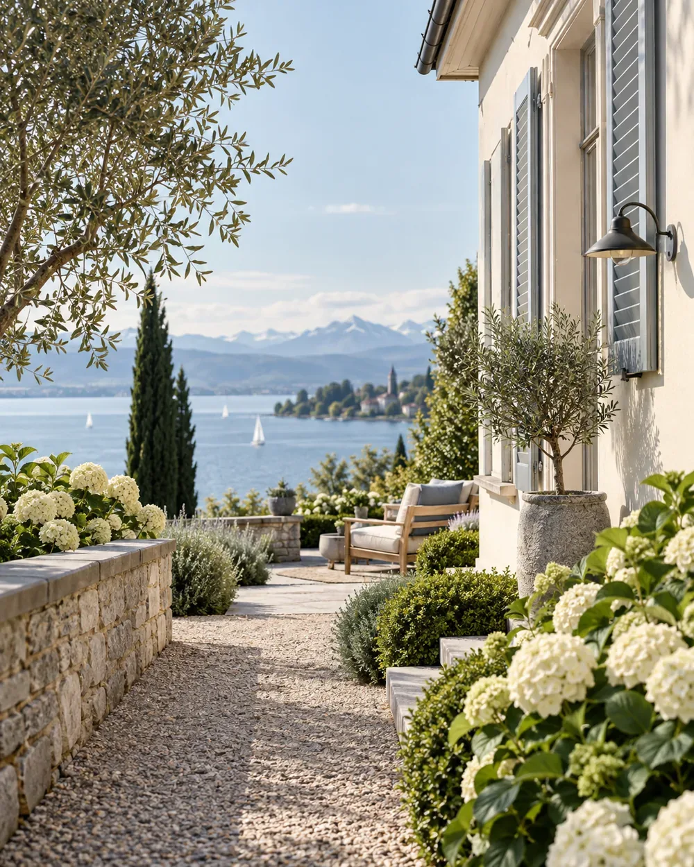 Wohnhaus mit Garten und Blick auf den Bodensee